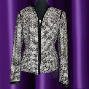 Kasper tailored fit faux leather trim tweed fall zip up jacket